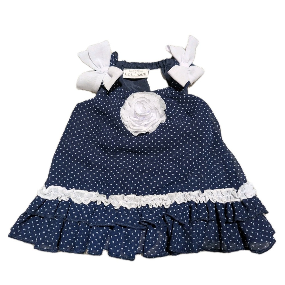 Koala Baby Boutique‎ navy and white sleeveless rosette dress 0-3 M